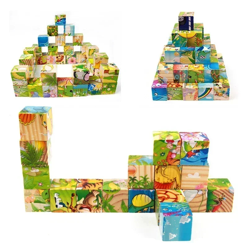 Montessori 6-in-1 Wooden Block Puzzle 9-Piece