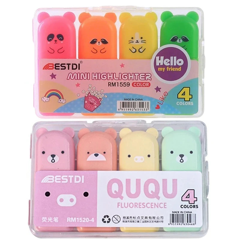 Cute Bear Mini Pastel Highlighter Pens Set for Students