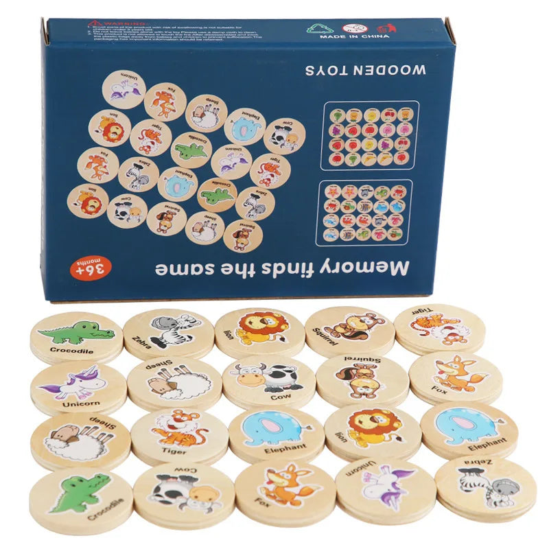 Montessori Wooden Memory Chess Game | Kids Pattern Matching Puzzle