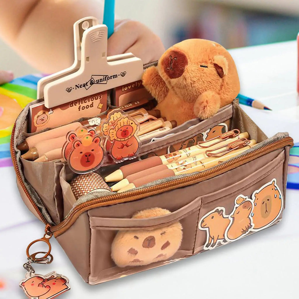 Cute Cartoon Capybara Zippered Pencil Case & Makeup Bag