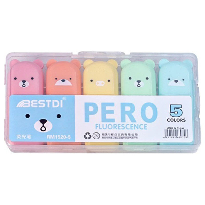 Cute Bear Mini Pastel Highlighter Pens Set for Students