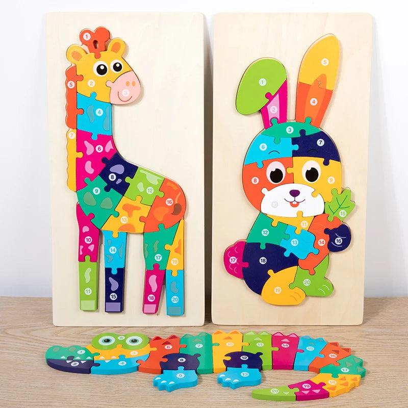 3D Wooden Animal Jigsaw Puzzle for Toddlers