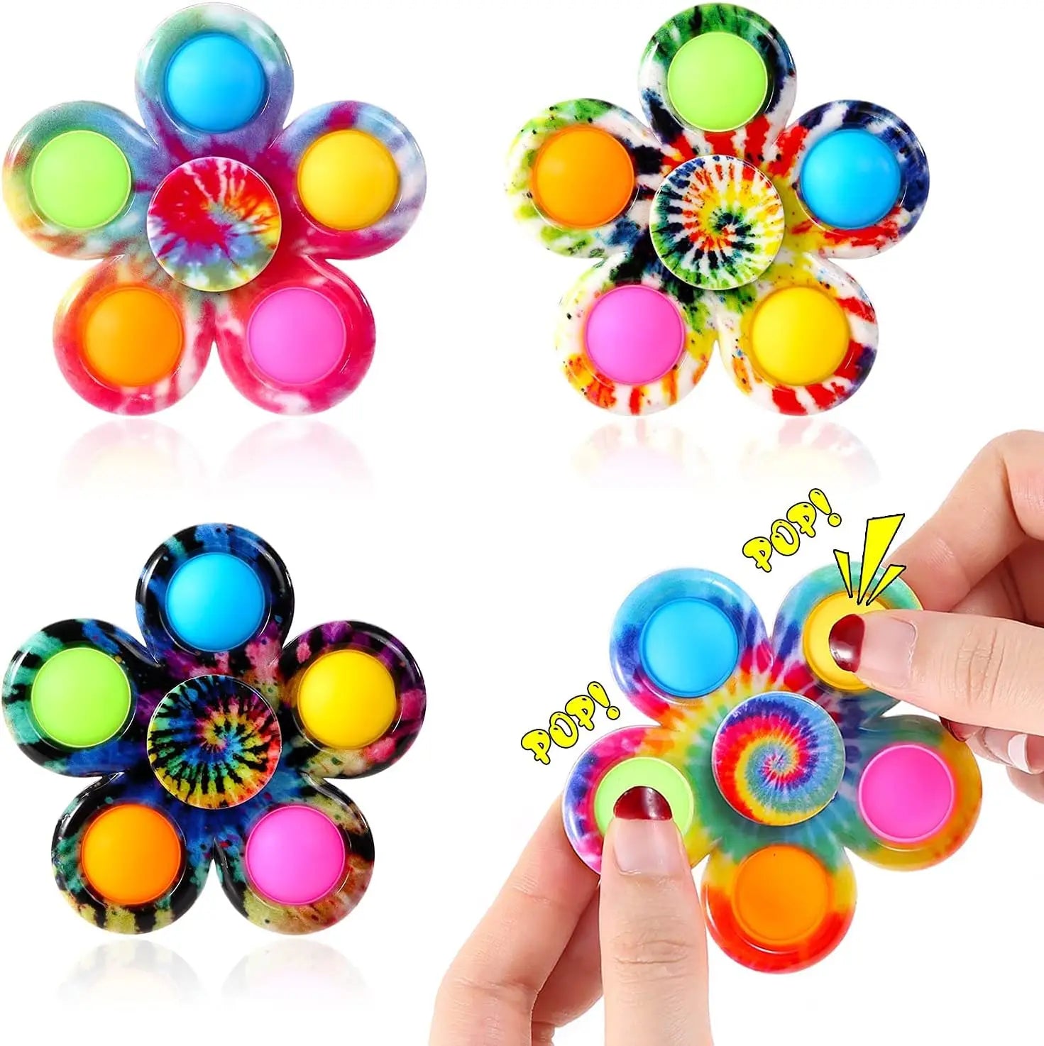 2-in-1 Tie-Dye Fidget Spinner & Push Bubble Pop Toy