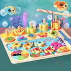 Montessori Wooden Math Busy Board – Counting, Shape Sorting & Magnetic Fishing Toy