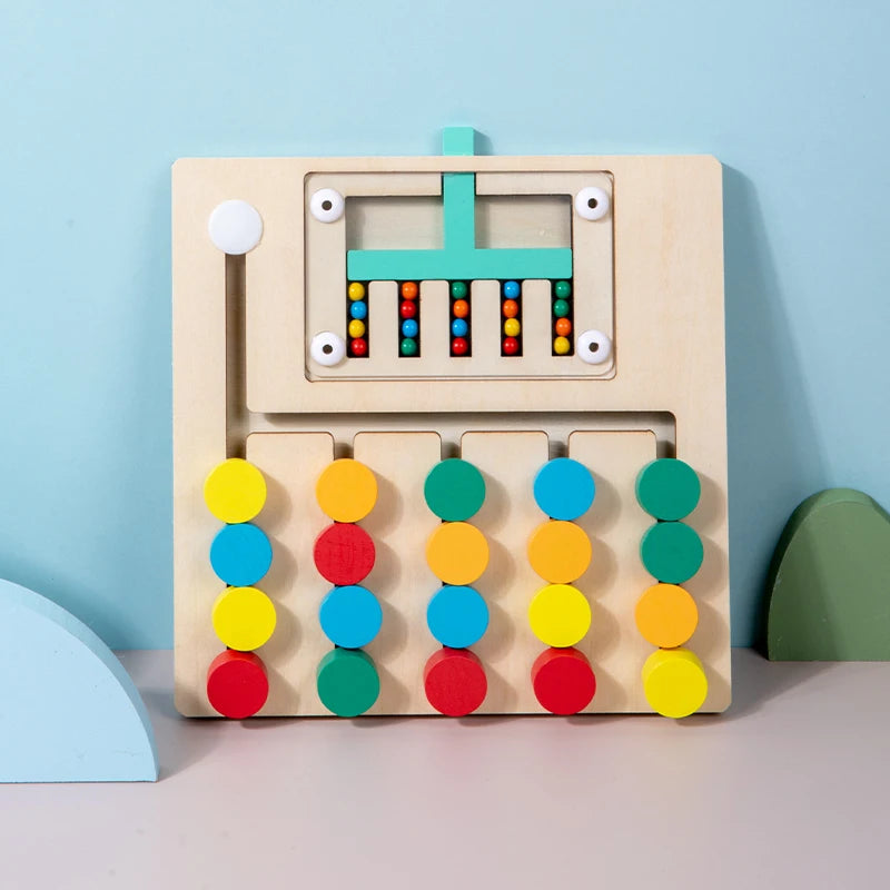 Double-Sided Wooden Four-Color Logic Game – Montessori Brain Training Toy for Kids