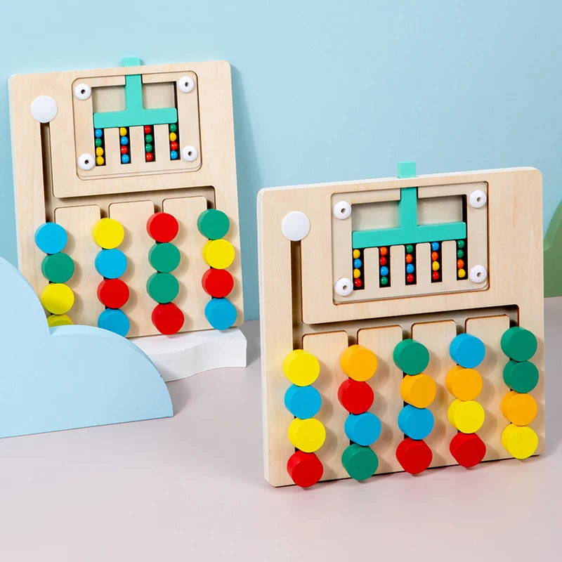 Double-Sided Wooden Four-Color Logic Game – Montessori Brain Training Toy for Kids