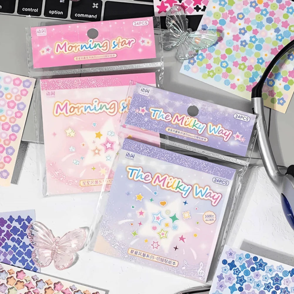 24 Sheets Holographic & Matte Mini Sticker Book for Journaling