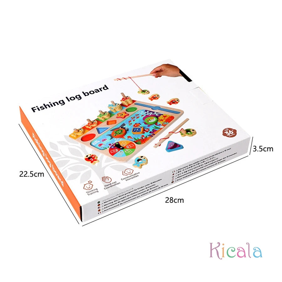 Montessori Wooden Math Busy Board – Counting, Shape Sorting & Magnetic Fishing Toy