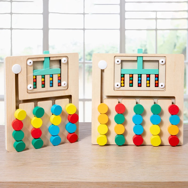 Double-Sided Wooden Four-Color Logic Game – Montessori Brain Training Toy for Kids