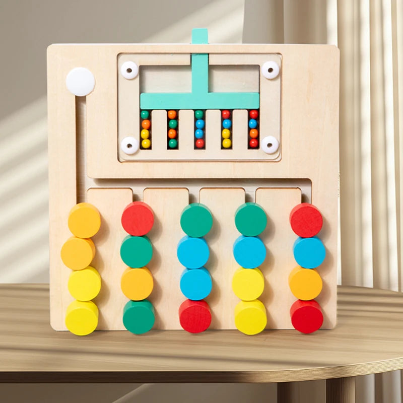 Double-Sided Wooden Four-Color Logic Game – Montessori Brain Training Toy for Kids