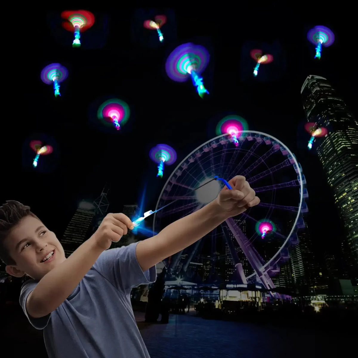 LED Slingshot Rocket Toy with Spinning Descent