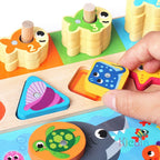 Montessori Wooden Math Busy Board – Counting, Shape Sorting & Magnetic Fishing Toy