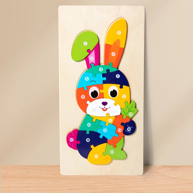 3D Wooden Animal Jigsaw Puzzle for Toddlers