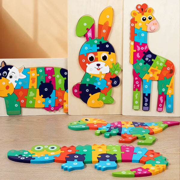 3D Wooden Animal Jigsaw Puzzle for Toddlers