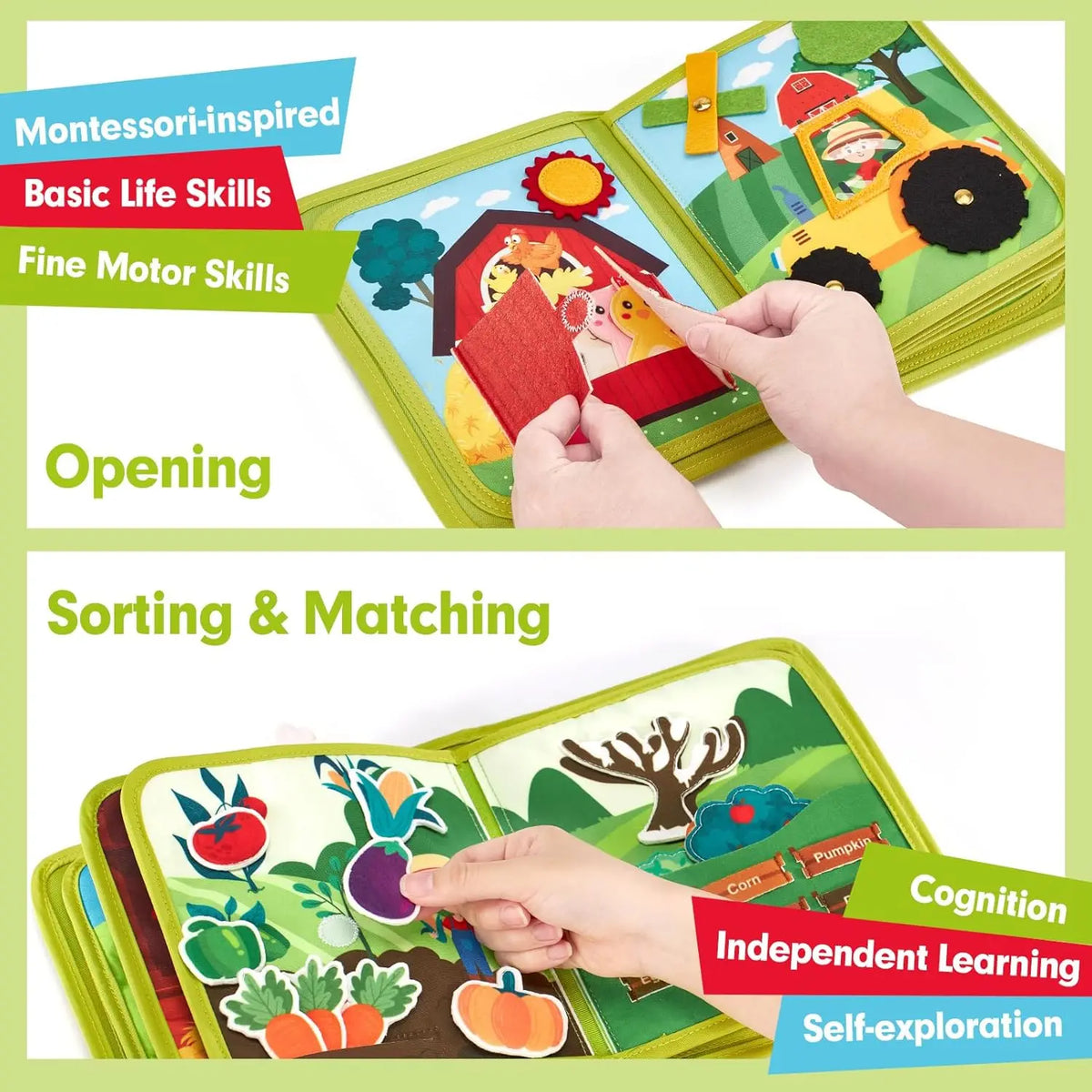 Montessori Busy Book & Travel Toy for Toddlers (Ages 1-3)