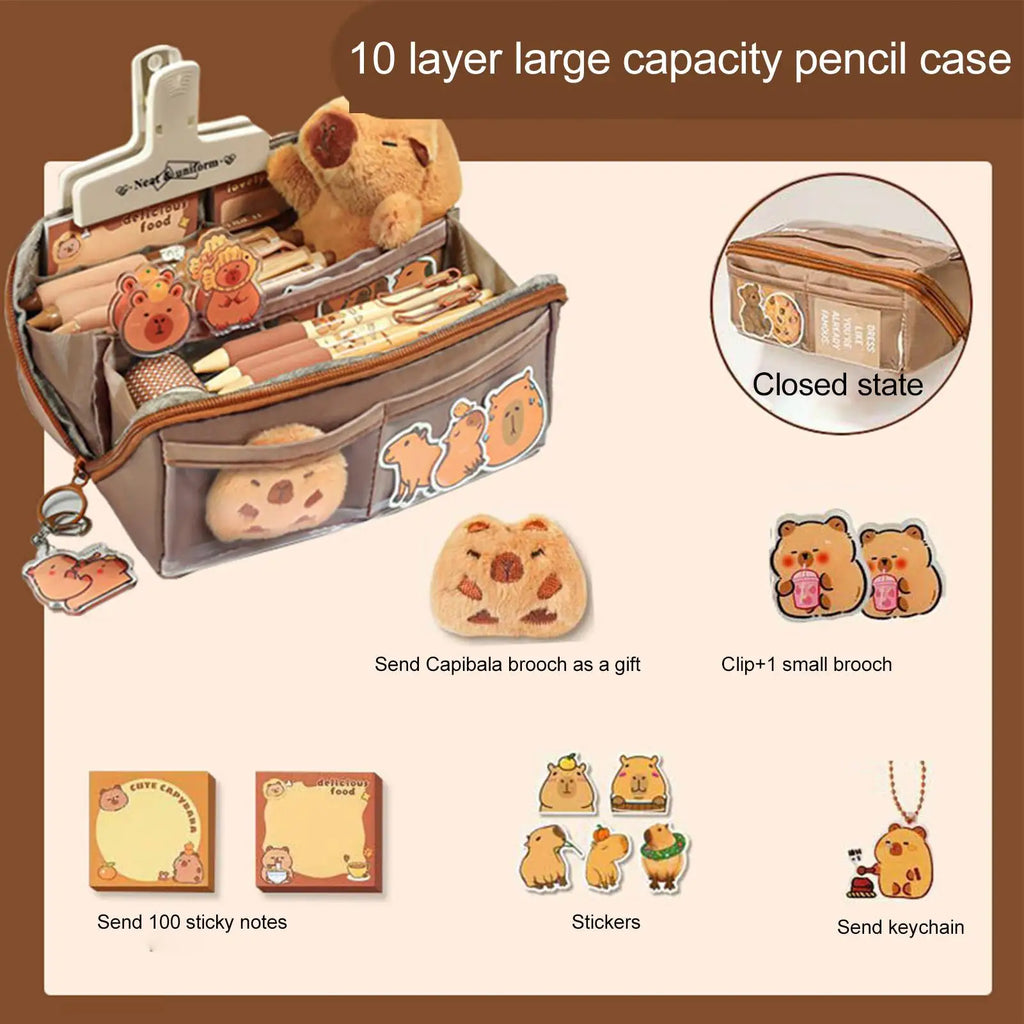 Cute Cartoon Capybara Zippered Pencil Case & Makeup Bag