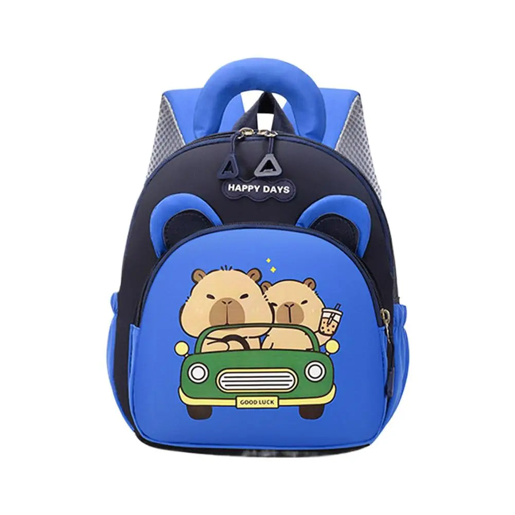Cute Capybara Nylon School Backpack with Multi-Pockets