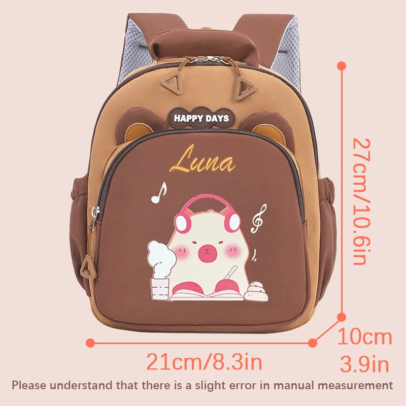 Cute Embroidered Capybara Casual School Backpack