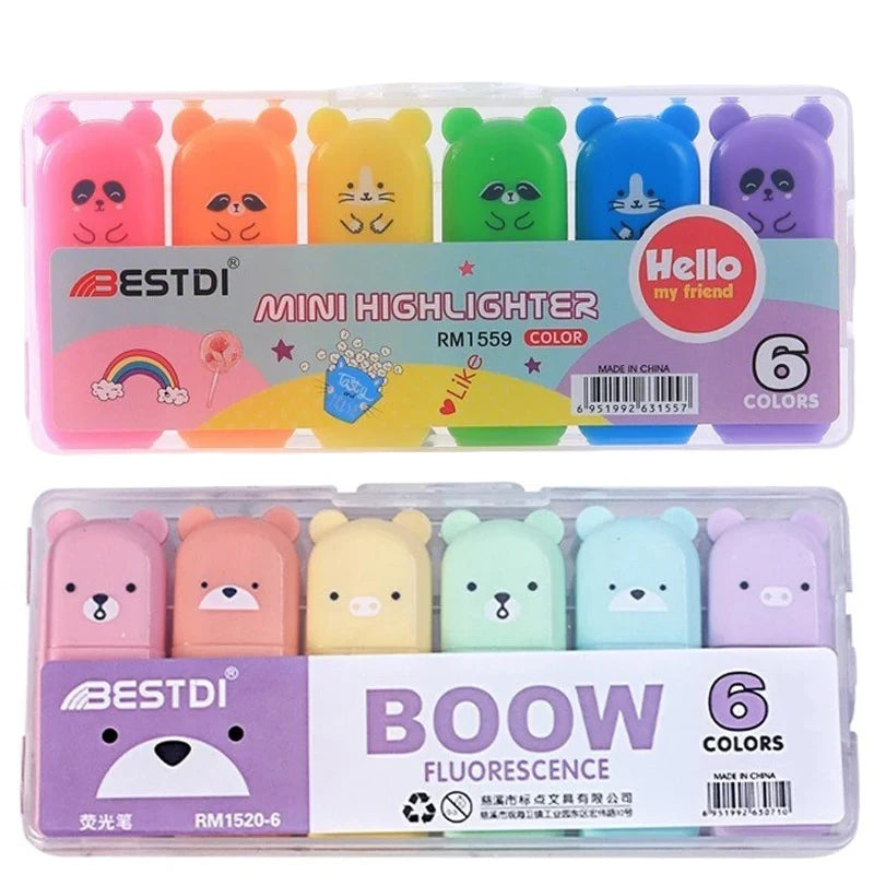 Cute Bear Mini Pastel Highlighter Pens Set for Students