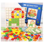Wooden Montessori Mosaic Shape Puzzle – Colorful Sensory Jigsaw & Pattern Blocks for Toddlers