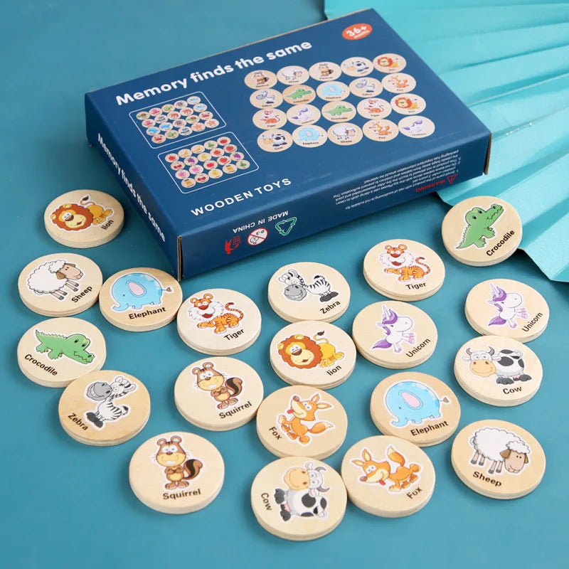 Montessori Wooden Memory Chess Game | Kids Pattern Matching Puzzle